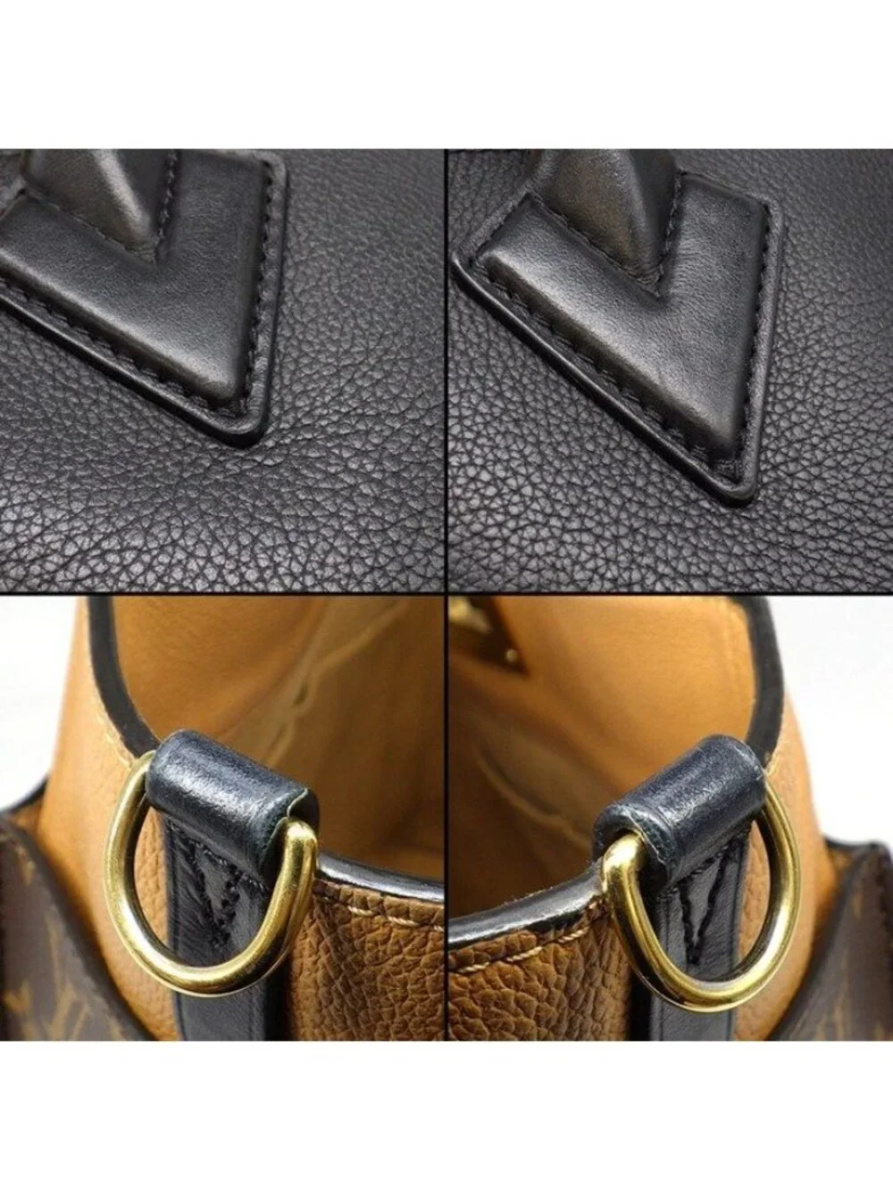 Louis Vuitton Tote Bag on My Side MM Monogram Canvas Black Grain Calfskin
